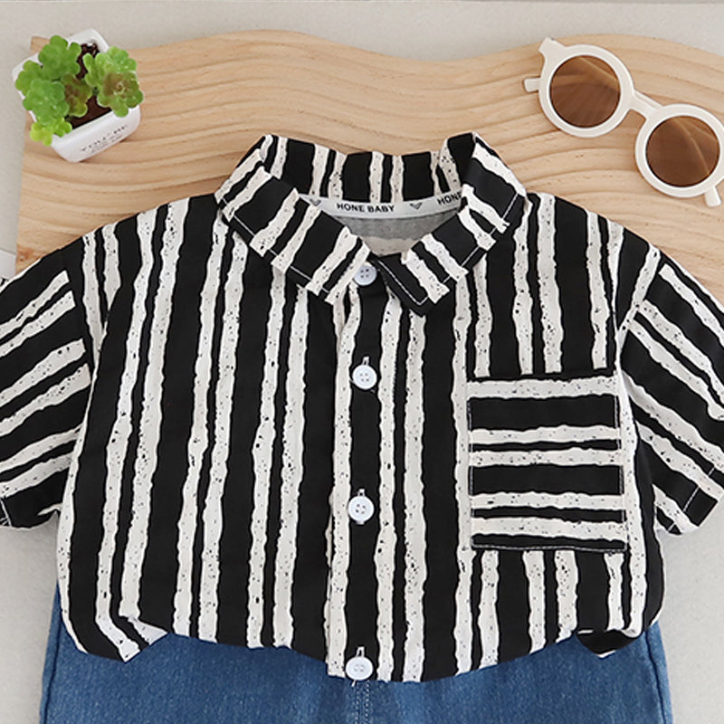 Boys Striped Pure Cotton Shirt With Shorts