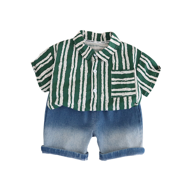 Boys Striped Pure Cotton Shirt With Shorts
