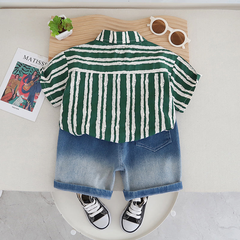 Boys Striped Pure Cotton Shirt With Shorts