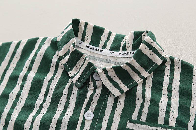 Boys Striped Pure Cotton Shirt With Shorts