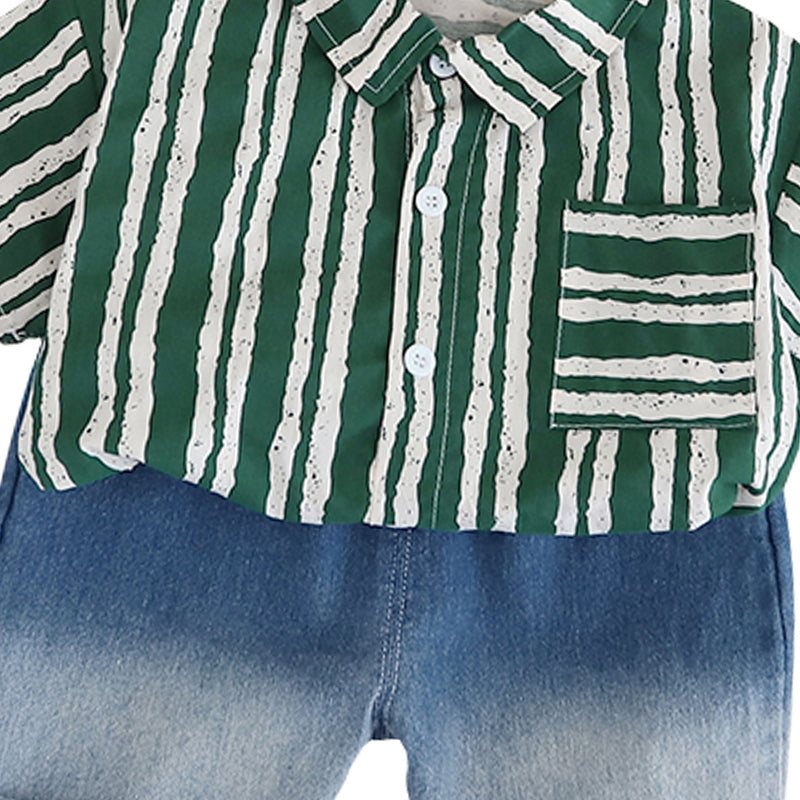 Boys Striped Pure Cotton Shirt With Shorts