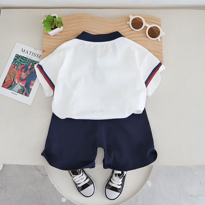Boys Printed Polo Collar Pure Cotton T-shirt with Shorts