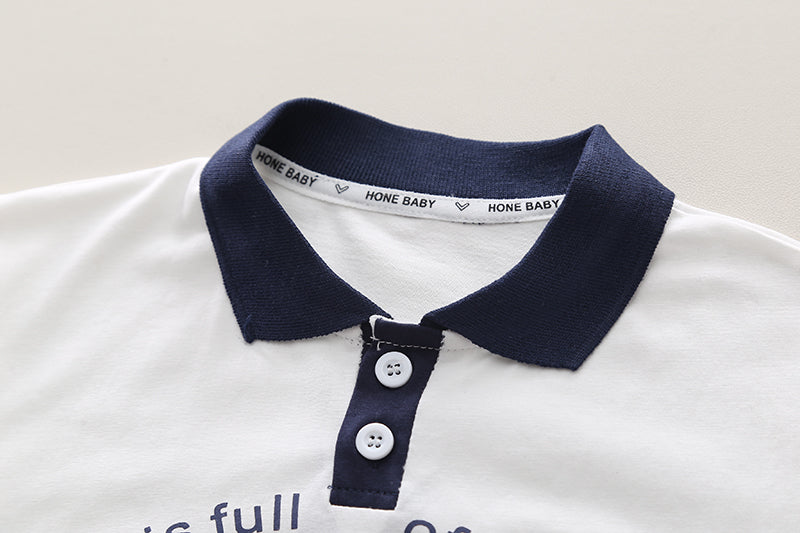 Boys Printed Polo Collar Pure Cotton T-shirt with Shorts