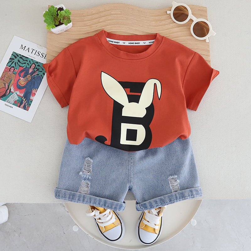 Boys Graphic Printed Pure Cotton T-shirt With Shorts