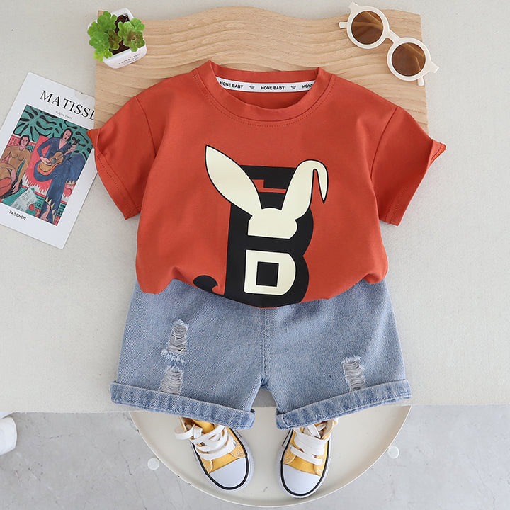 Boys Graphic Printed Pure Cotton T-shirt With Shorts