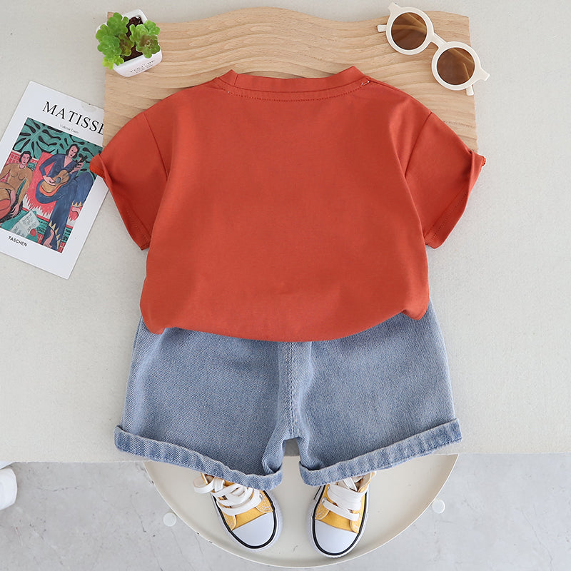 Boys Graphic Printed Pure Cotton T-shirt With Shorts