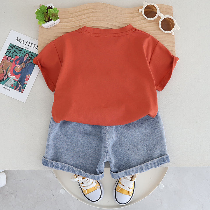 Boys Graphic Printed Pure Cotton T-shirt With Shorts