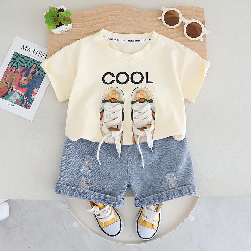 Boys Graphic Printed Pure Cotton T-shirt With Shorts