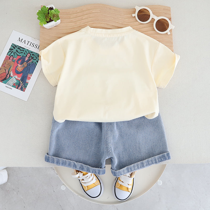Boys Graphic Printed Pure Cotton T-shirt With Shorts