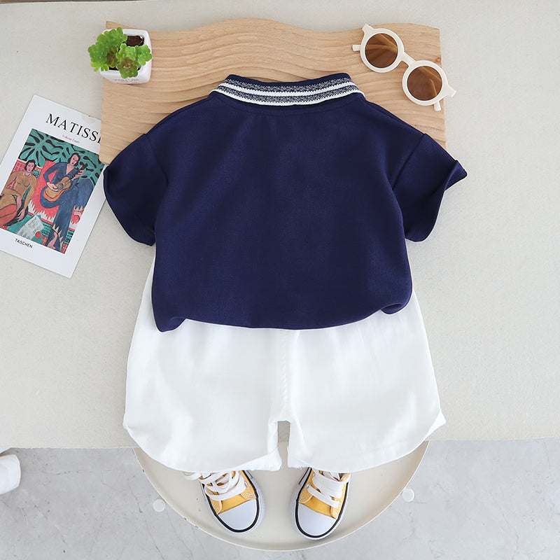 Infants Printed Polo Collar Pure Cotton T-shirt With Shorts