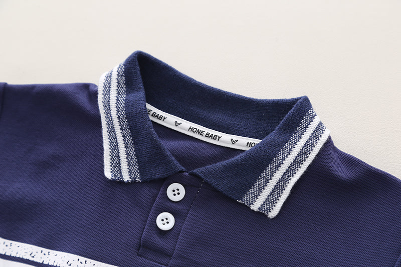 Infants Printed Polo Collar Pure Cotton T-shirt With Shorts