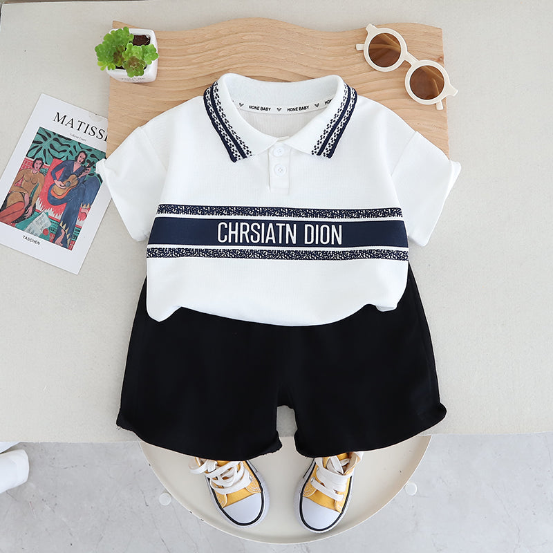 Boys Printed Polo Collar Pure Cotton T-shirt with Shorts
