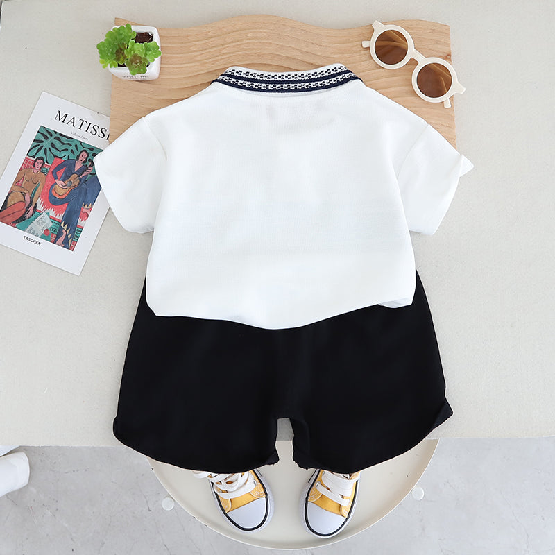 Boys Printed Polo Collar Pure Cotton T-shirt with Shorts