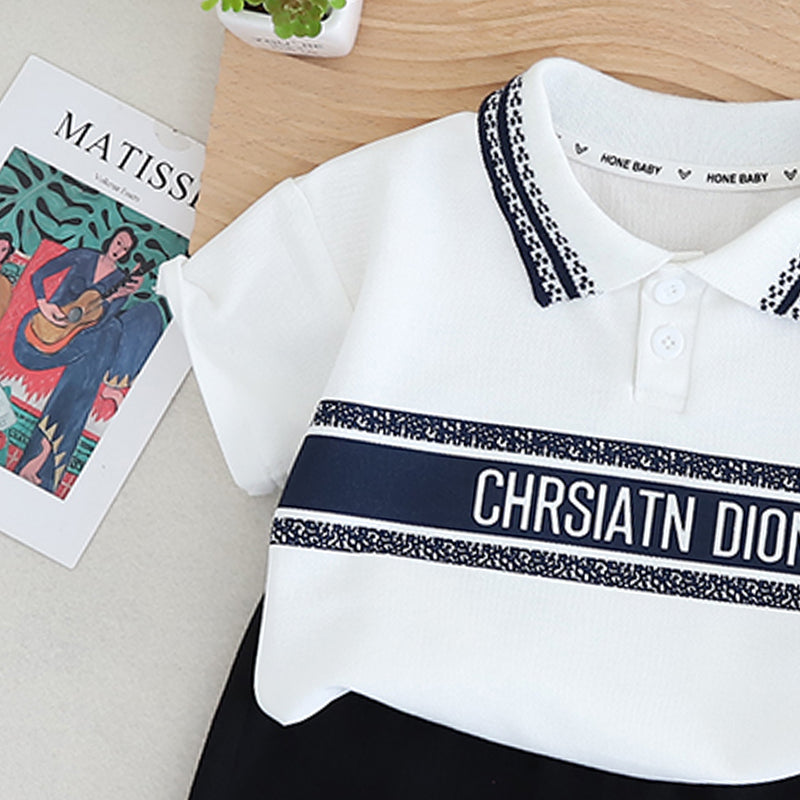 Boys Printed Polo Collar Pure Cotton T-shirt with Shorts