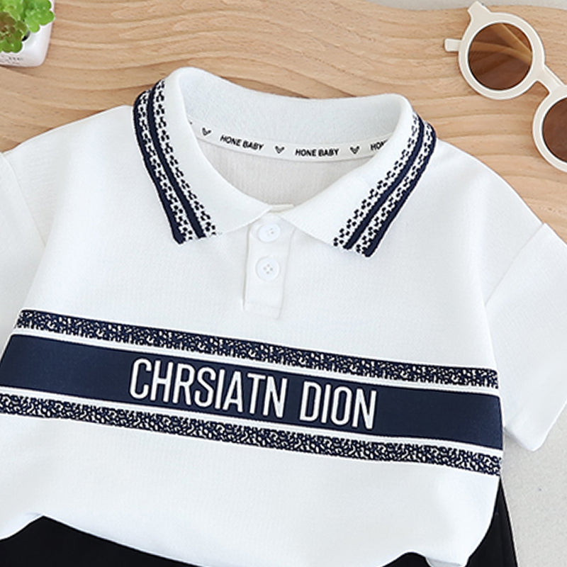 Boys Printed Polo Collar Pure Cotton T-shirt with Shorts