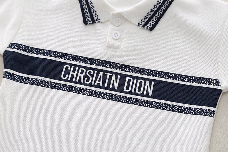 Boys Printed Polo Collar Pure Cotton T-shirt with Shorts