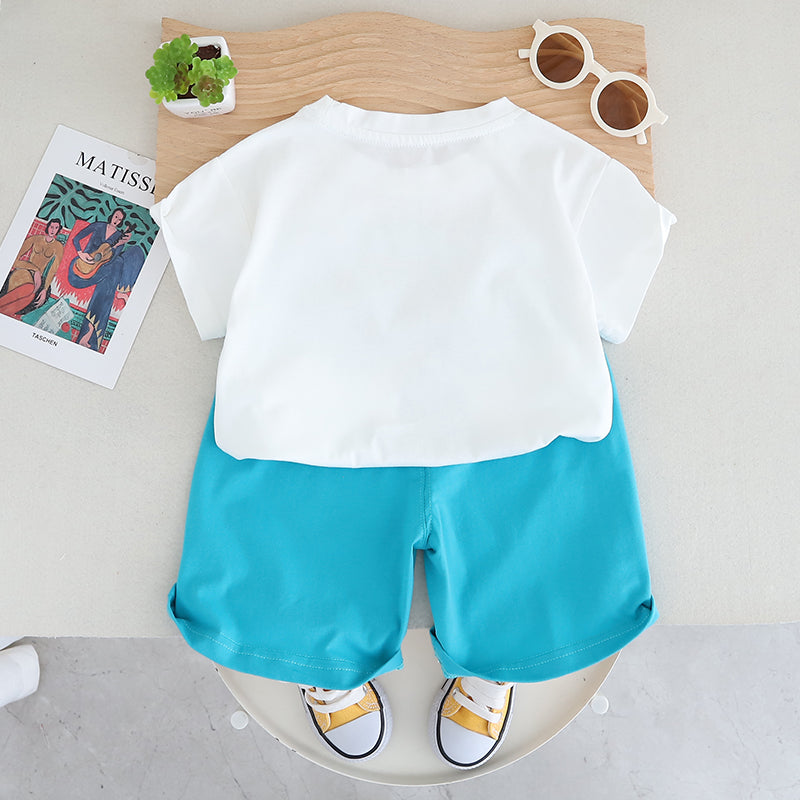 Boys Printed Round Neck Pure Cotton T-shirt with Shorts