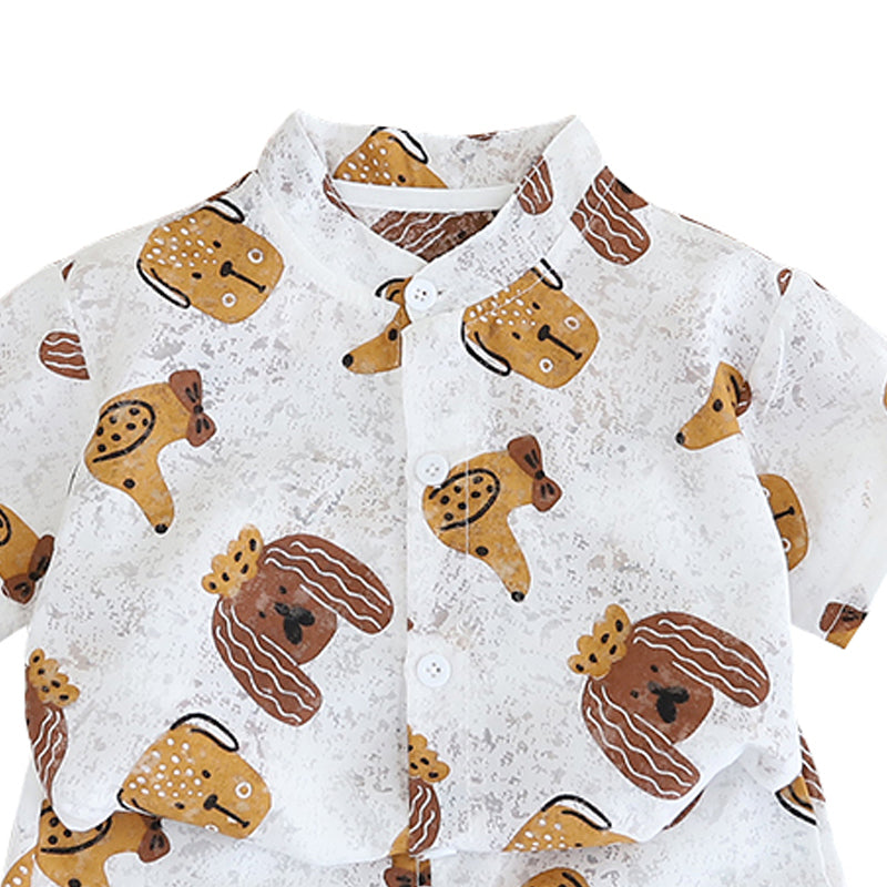 Boys Animal Printed Mandarin Collar Pure Cotton Shirt With Shorts