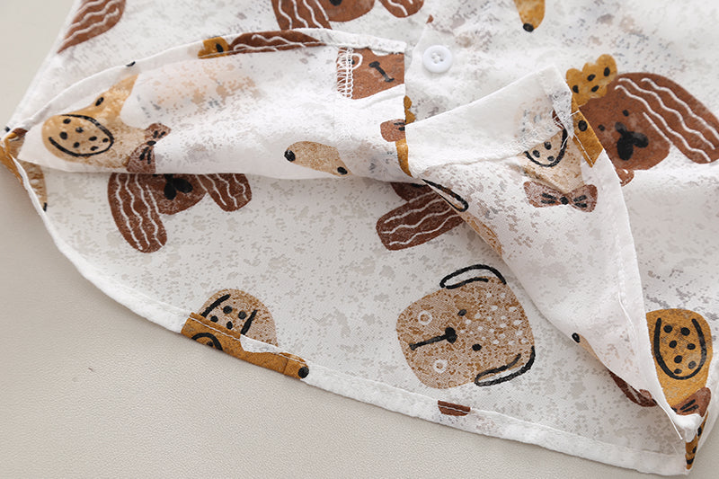 Boys Animal Printed Mandarin Collar Pure Cotton Shirt With Shorts