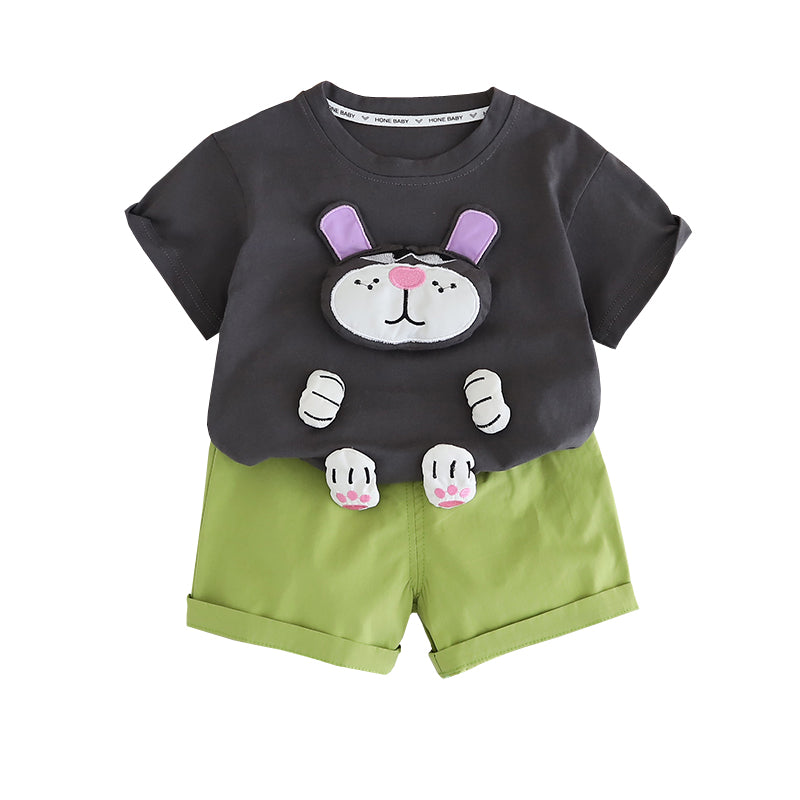 Boys Embroidered Round Neck Pure CottonT-shirt With Shorts