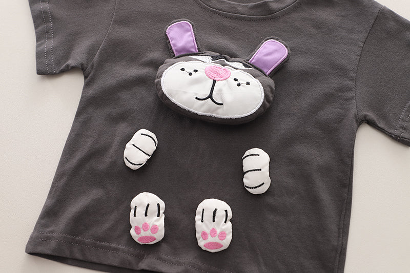 Boys Embroidered Round Neck Pure CottonT-shirt With Shorts