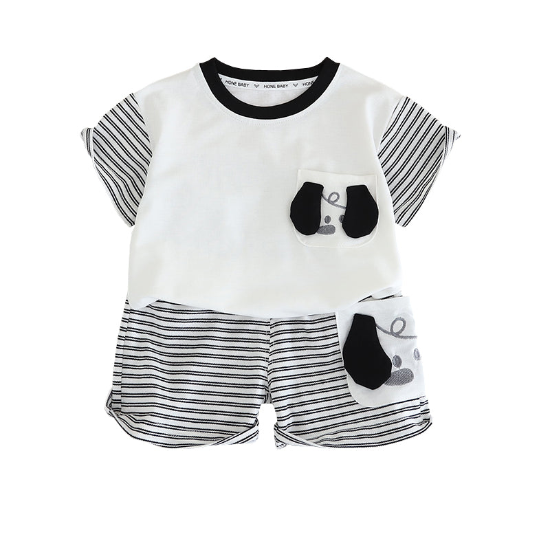 Boys Striped Round Neck Pure Cotton T-shirt With Shorts