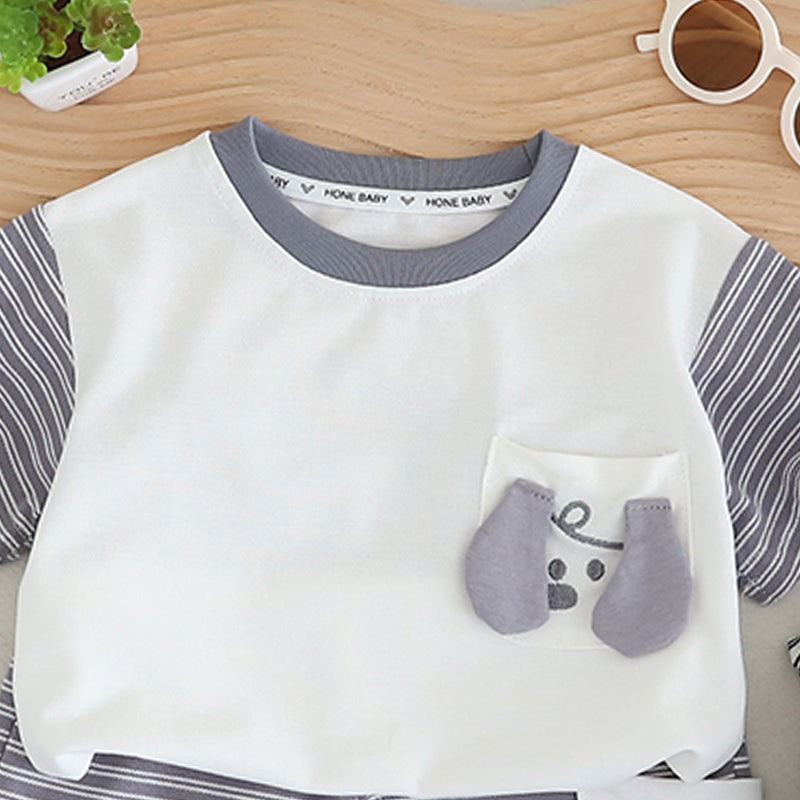 Boys Striped Round Neck Pure Cotton T-shirt With Shorts