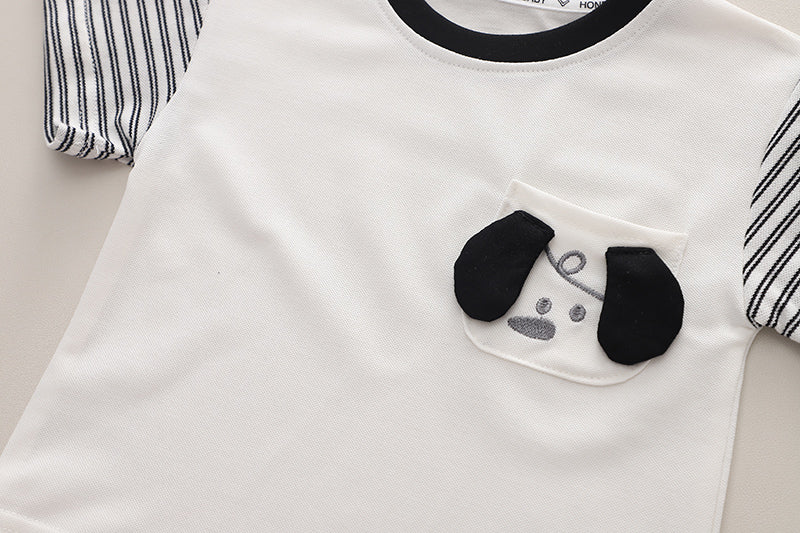 Boys Striped Round Neck Pure Cotton T-shirt With Shorts