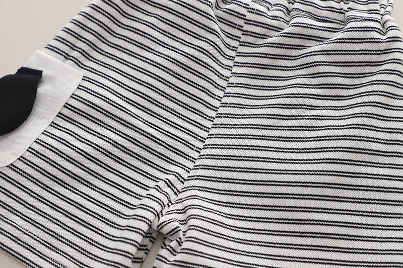 Boys Striped Round Neck Pure Cotton T-shirt With Shorts