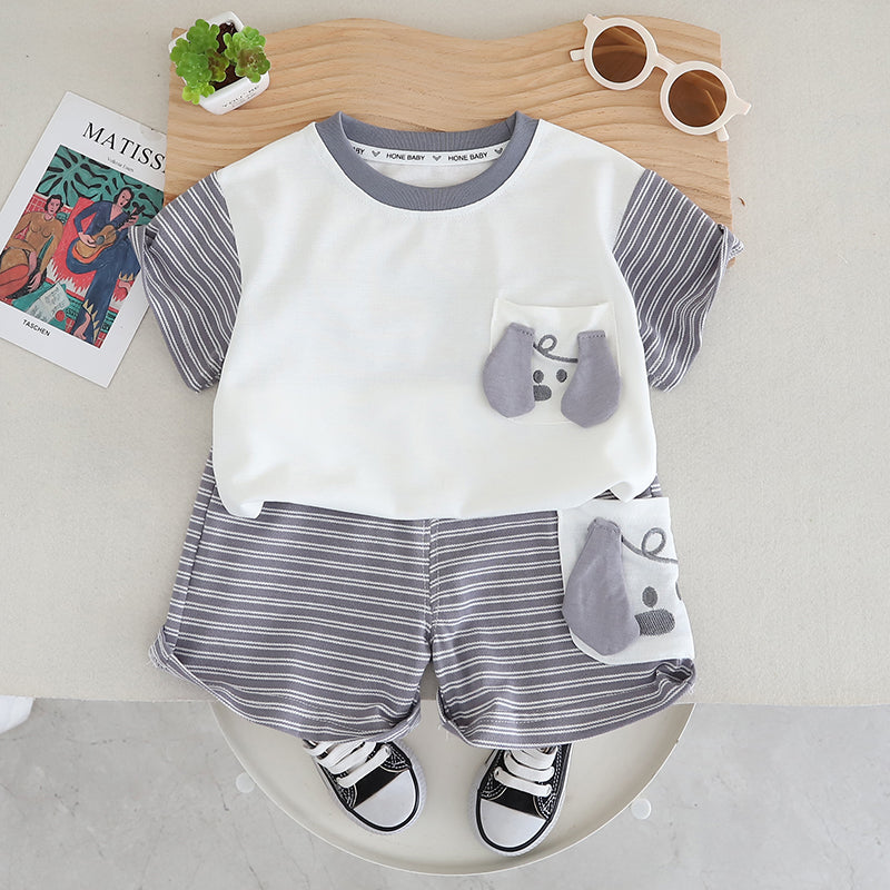 Boys Striped Round Neck Pure Cotton T-shirt with Shorts