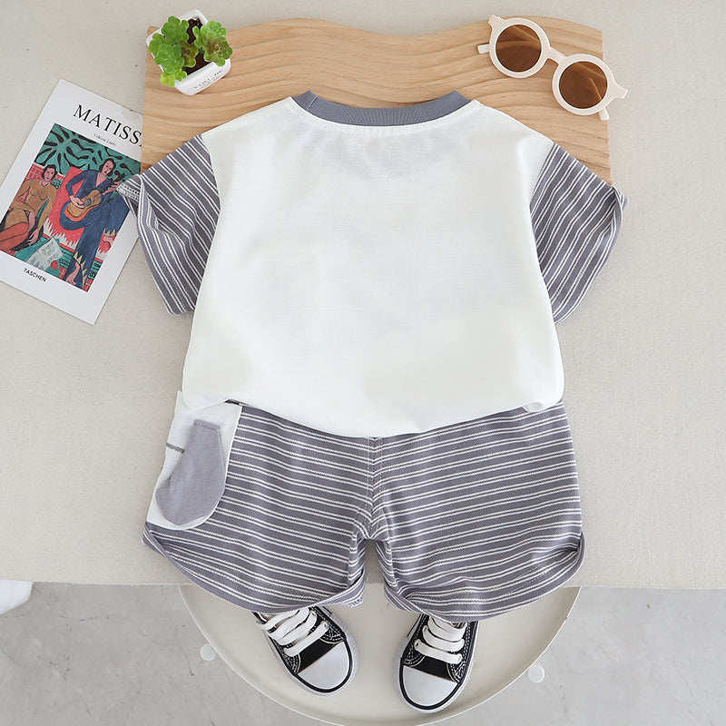Boys Striped Round Neck Pure Cotton T-shirt with Shorts