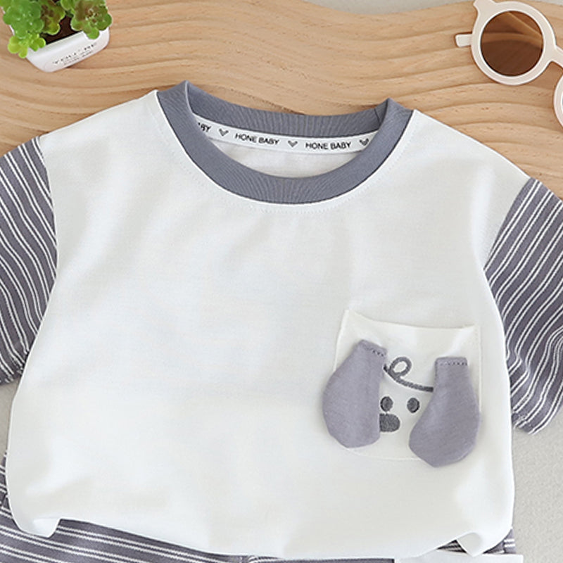 Boys Striped Round Neck Pure Cotton T-shirt with Shorts