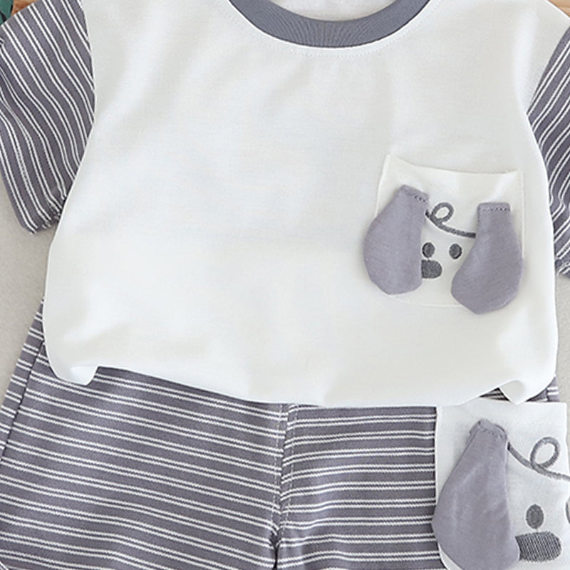 Boys Striped Round Neck Pure Cotton T-shirt with Shorts