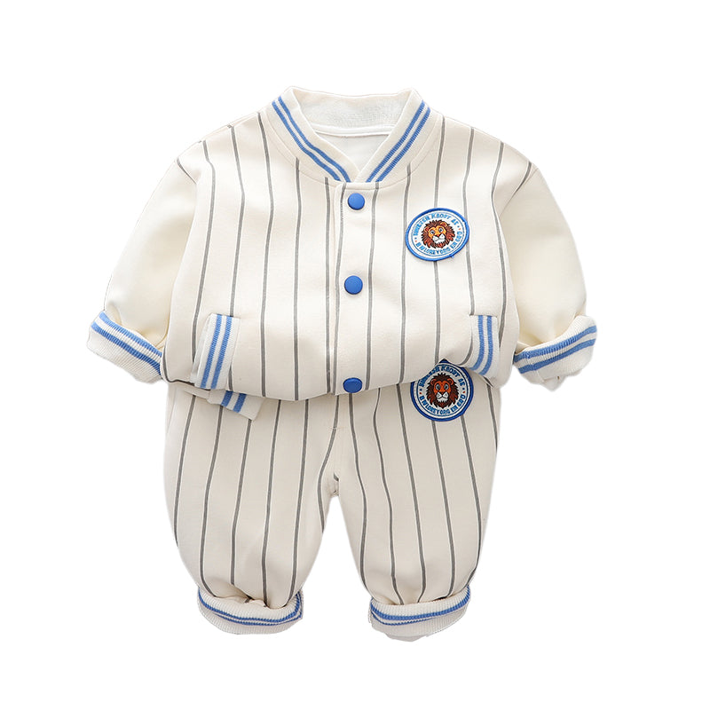 Boys Striped Mandarin Collar T-shirt with Trousers