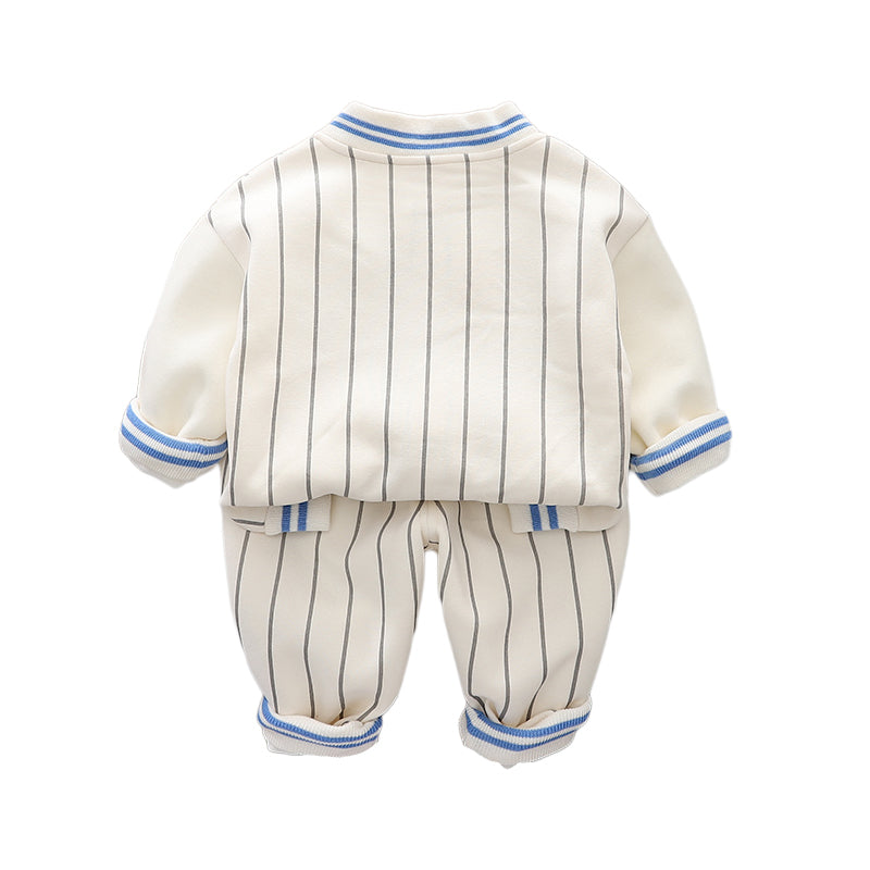 Boys Striped Mandarin Collar T-shirt with Trousers