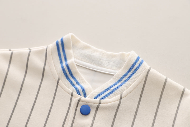 Boys Striped Mandarin Collar T-shirt with Trousers
