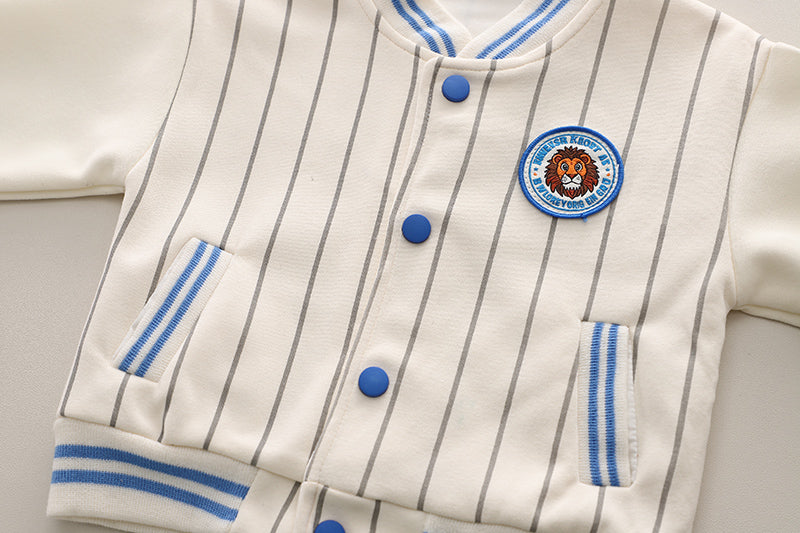 Boys Striped Mandarin Collar T-shirt with Trousers