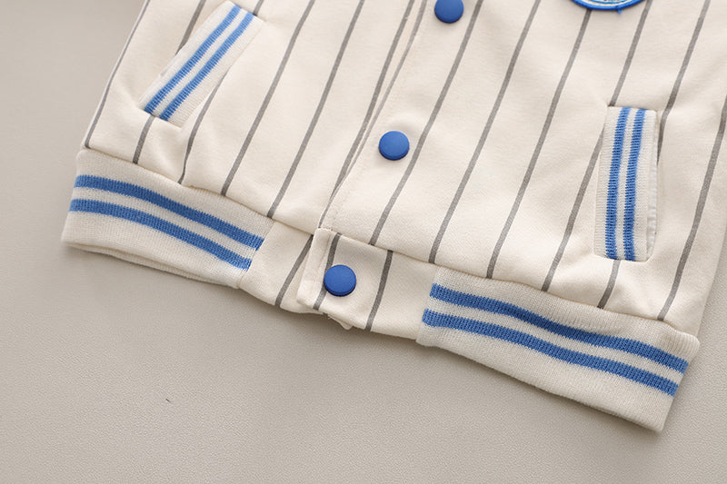 Boys Striped Mandarin Collar T-shirt with Trousers