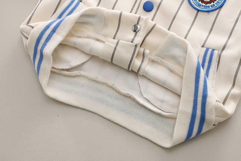 Boys Striped Mandarin Collar T-shirt with Trousers