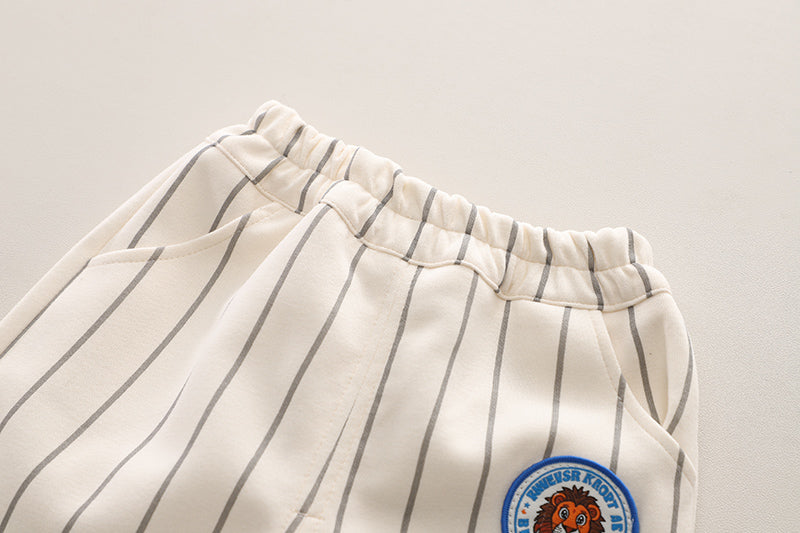 Boys Striped Mandarin Collar T-shirt with Trousers