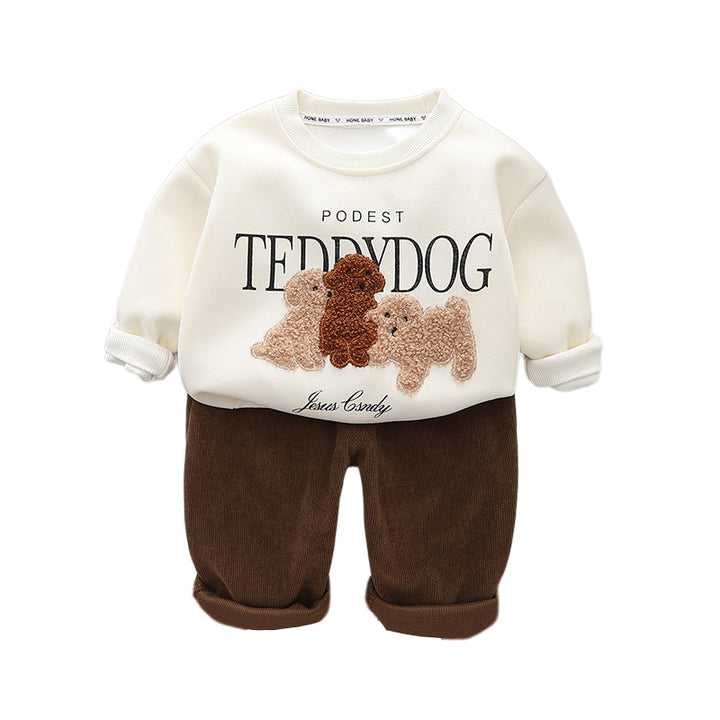 Boys Self Design Round Neck T-shirt With Trousers