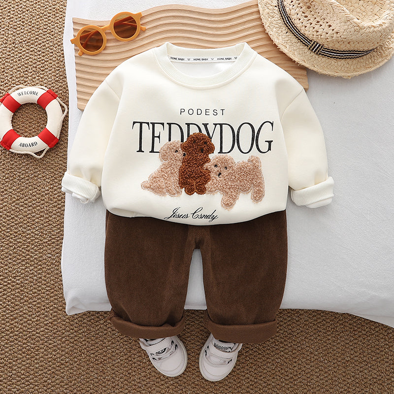 Boys Self Design Round Neck T-shirt With Trousers