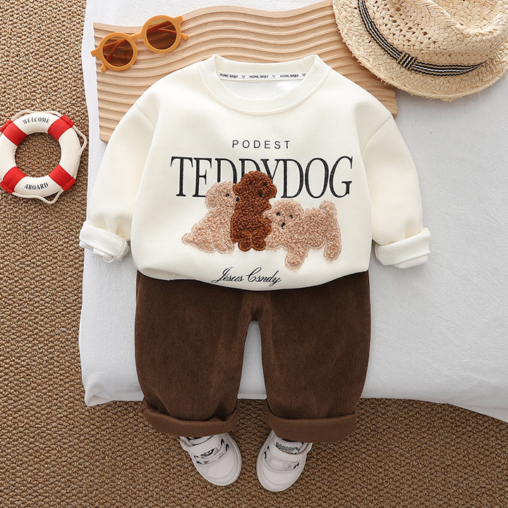 Boys Self Design Round Neck T-shirt With Trousers