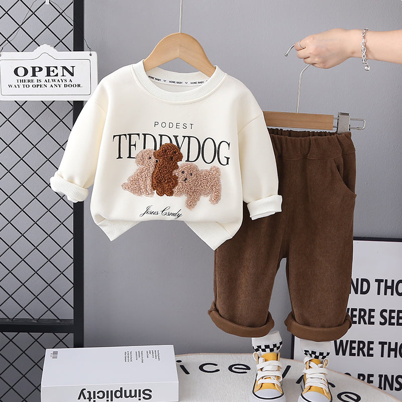 Boys Self Design Round Neck T-shirt With Trousers