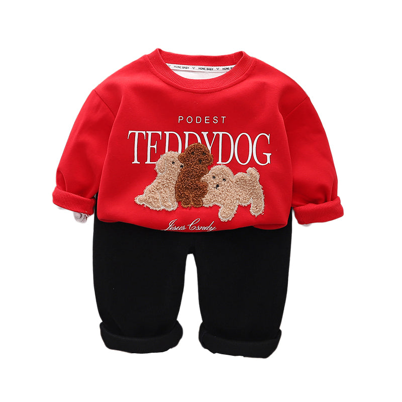 Boys Self Design Round Neck T-shirt With Trousers