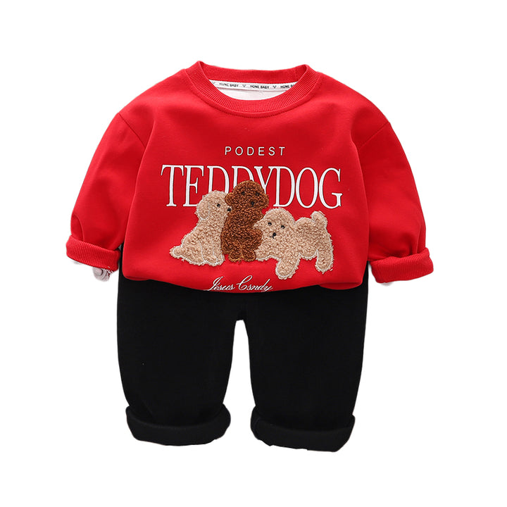 Boys Self Design Round Neck T-shirt With Trousers