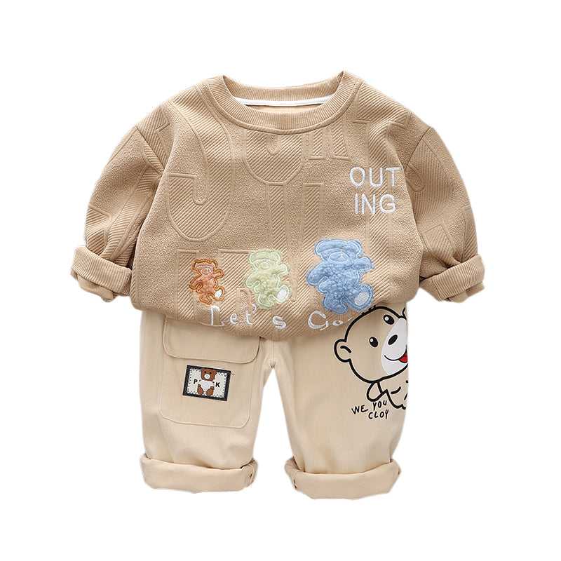 Boys Self Deisgn Sweatshirt With Trousers