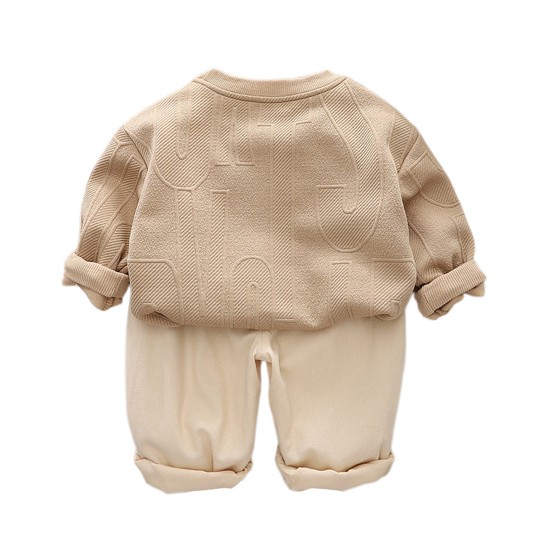 Boys Self Deisgn Sweatshirt With Trousers