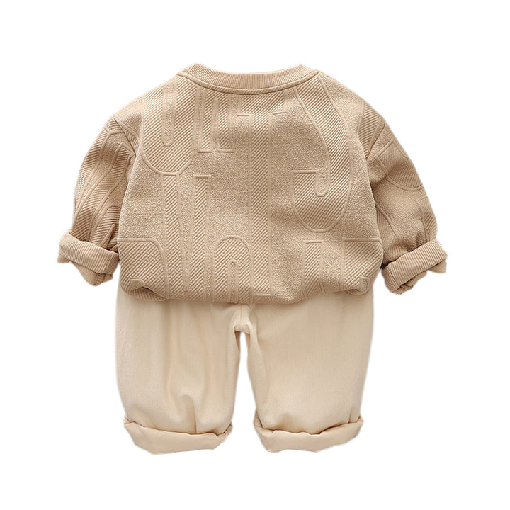 Boys Self Deisgn Sweatshirt With Trousers