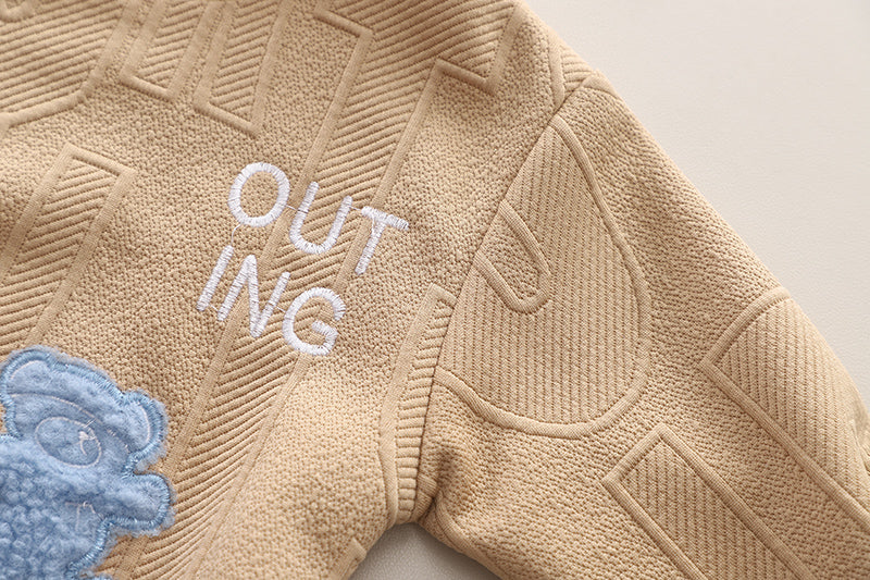 Boys Self Deisgn Sweatshirt With Trousers